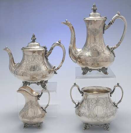 JGW1 (Silverplate, Hollowware) 4 Piece Tea Set (CP, TP, CR, SUO)