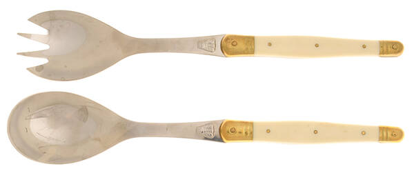 Laguiole Ivory (Gold Accent) Hollow Handle 2-Piece Salad Set