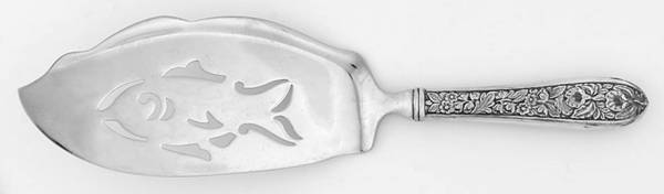 Corsage (Sterling, 1935, No Monogram) Fish Server, Stainless Blade with Pierced Bowl