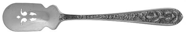Corsage (Sterling, 1935, No Monogram) Short Handled Olive Spoon with Pierced Bowl