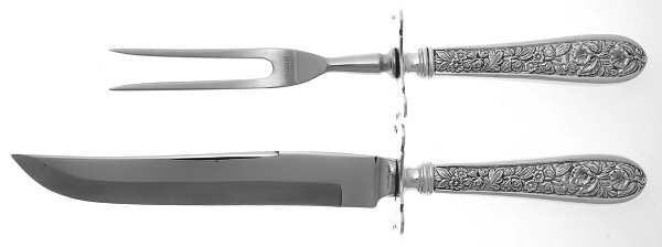 Corsage (Sterling, 1935, No Monogram) 2 Piece Small Carving Set W Sterling Guard