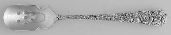 Forget-Me-Not (Sterling, 1910) Short Handled Olive Spoon with Pierced Bowl