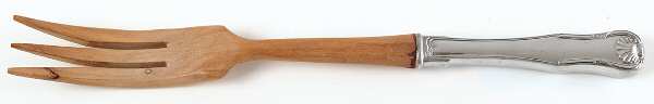 King (Sterling, 1825) Salad Serving Fork with Wooden Prongs