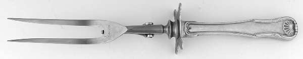 King (Sterling, 1825) Lg Carving/Roast Fork-Stn Prong w/Sterling Guard