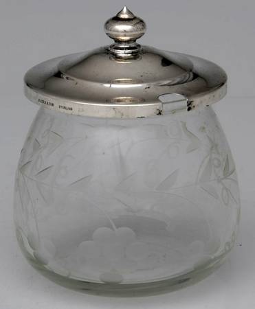 Sterling Hollowware Crystal Jam Jar & Silver Lid