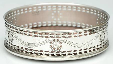 Silverplate Hollowware Wine Coaster with Wood Base