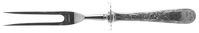 Old Maryland-Engv (Sterling, 1936, No Monos) Small Steak Carving Fork with Stainless Prongs