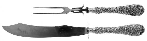 Princess-Hand Chased (Sterling, 1915) Large 2-Piece Roast Carving Set w/ Stainless Blade