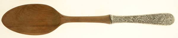 Repousse (Sterling, 1828) Salad Serving Spoon with Wooden Bowl