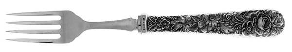 Repousse (Sterling, 1828) Individual Fish Fork Hollow Handle Ind. Strl Tines