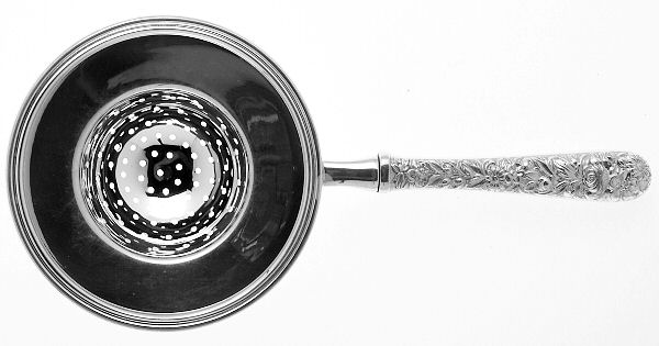 Repousse (Sterling, 1828) Individual Overcup Tea Strainer with Silverplate Bowl