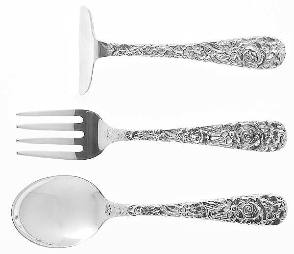 Repousse (Sterling, 1828) Baby Set 3 Piece (Baby Fork,Baby Spoon,Food Pusher