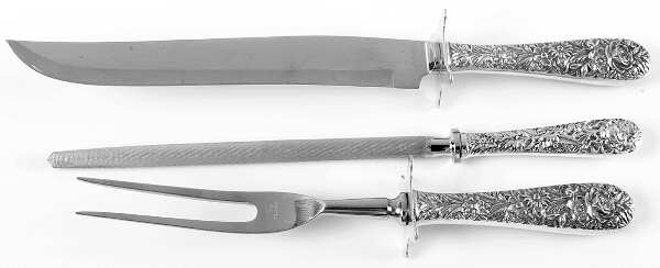 Repousse (Sterling, 1828) Large 3-Piece Roast Carving Set w/ Stainless Blade