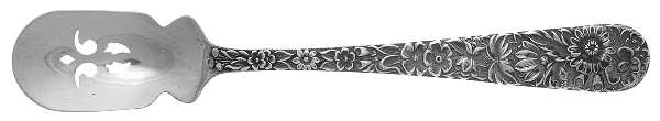 Repousse (Sterling, 1828) Short Handled Olive Spoon with Pierced Bowl