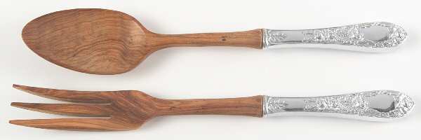 Rose (Sterling, 1937, No Monograms) Wooden Bowl 2-Piece Salad Set