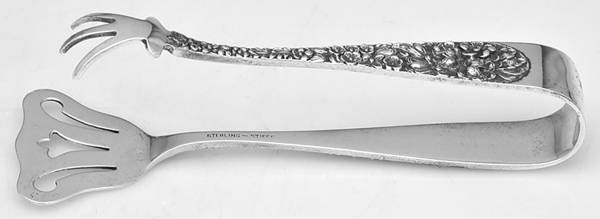 Stieff Rose (Sterling, 1892, No Monograms) Large Ice Serving Tongs by Kirk Stieff