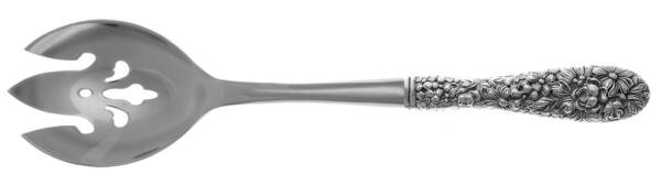 Stieff Rose (Sterling, 1892, No Monograms) Salad Serving Fork with Stainless Prongs HC