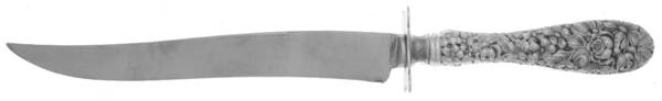 Stieff Rose (Sterling, 1892, No Monograms) Large Carving Knife W/Sterling Guard,Full Repousse