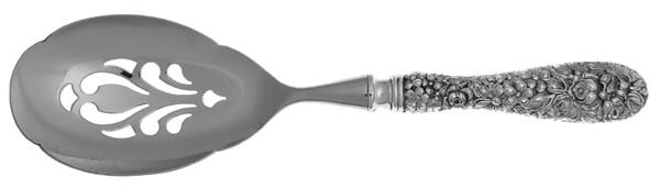 Stieff Rose (Sterling, 1892, No Monograms) Pierced Serving Spoon with Stainless Bowl