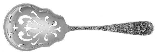 Stieff Rose (Sterling, 1892, No Monograms) Small Pea Serving Spoon, Pierced