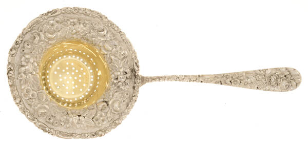 Stieff Rose (Sterling, 1892, No Monograms) Solid Individual Overcup Tea Strainer by Kirk Stieff