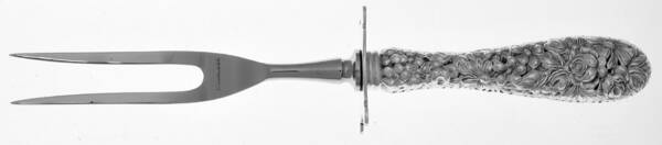 Stieff Rose (Sterling, 1892, No Monograms) Small Carving Fork W/Sterling Guard,Full Repousse by Kirk Stieff
