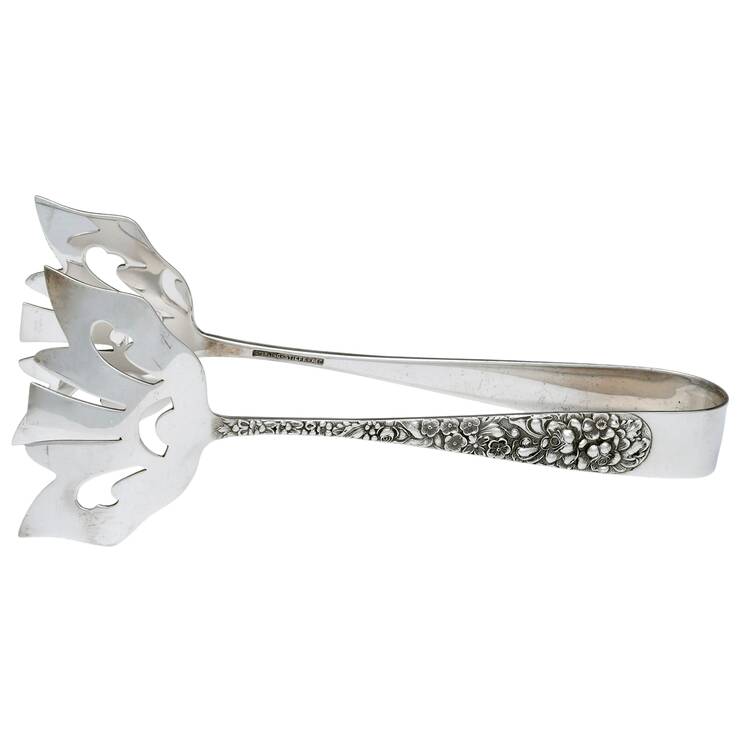 Stieff Rose (Sterling, 1892, No Monograms) Serving Tongs with Bowl Tips