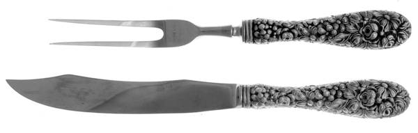 Stieff Rose (Sterling, 1892, No Monograms) Small 2-Piece Steak Carving Set w/Stainless Blade by Kirk Stieff