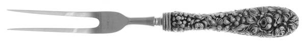 Stieff Rose (Sterling, 1892, No Monograms) Small Steak Carving Fork with Stainless Prongs