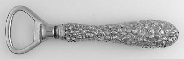 Stieff Rose (Sterling, 1892, No Monograms) Bottle Opener,Stainless Bowl,Full Repousse by Kirk Stieff