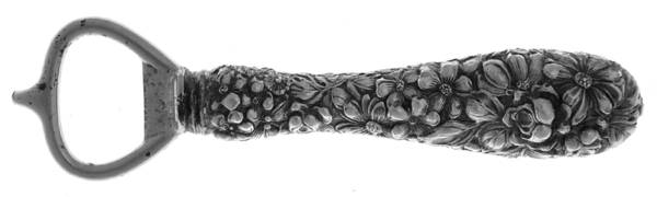 Stieff Rose (Sterling, 1892, No Monograms) Full Repousse Bottle Opener with Silverplate Bowl
