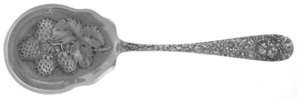 Stieff Rose (Sterling, 1892, No Monograms) Chased Fruit Serving Spoon-4 Berries