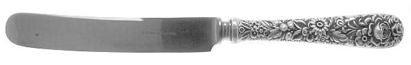 Stieff Rose (Sterling, 1892, No Monograms) Full Repouse Old French Hollow Knife w/Bolster