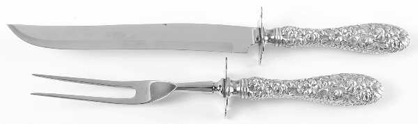Stieff Rose (Sterling, 1892, No Monograms) Large 2-Piece Roast Carving Set w/Stainless Blade