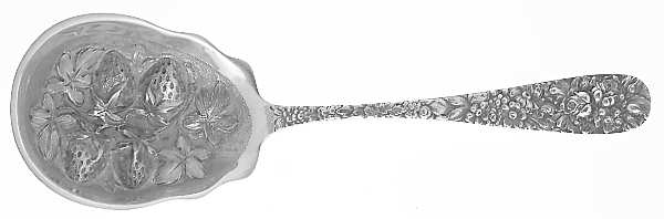 Stieff Rose (Sterling, 1892, No Monograms) Chased Fruit Serving Spoon-4 Berries