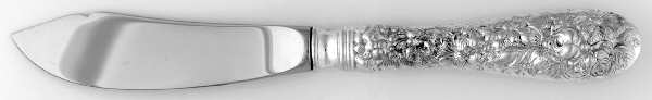 Stieff Rose (Sterling, 1892, No Monograms) Hollow Handle Master Butter Knife,Full Repousse