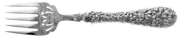 Stieff Rose (Sterling, 1892, No Monograms) Hollow Handle Fish Serving Fork, Silverplate Tines