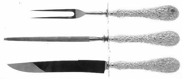 Stieff Rose (Sterling, 1892, No Monograms) Large 3-Piece Roast Carving Set w/ Stainless Blade