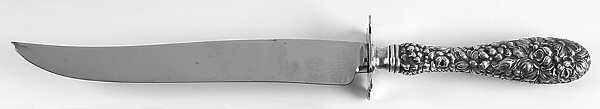 Stieff Rose (Sterling, 1892, No Monograms) Large Full Repousse Steak Carving Knife,StnlsBlade