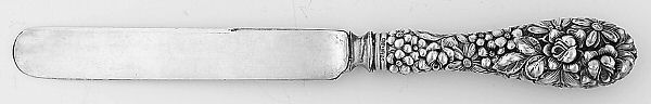 Stieff Rose (Sterling, 1892, No Monograms) Full Repousse Tea Knife with Silverplate Blade