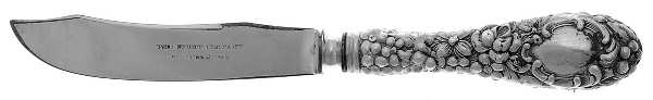 Stieff Rose (Sterling, 1892, No Monograms) Ind Fruit Knife Slvp Blade w/Shield,Full Repousse