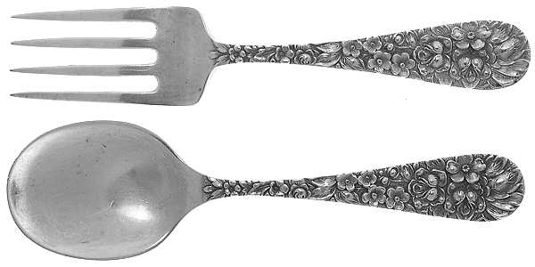 Stieff Rose (Sterling, 1892, No Monograms) 2 Pc Baby Set (BF, BS) by Kirk Stieff