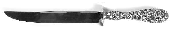Stieff Rose (Sterling, 1892, No Monograms) Large Full Repousse Steak Carving Knife,StnlsBlade