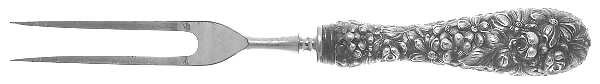 Stieff Rose (Sterling, 1892, No Monograms) Small Full Repousse Steak Carving Fork,Stnls Blade