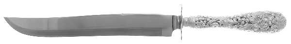 Stieff Rose (Sterling, 1892, No Monograms) Large Carving Knife W/Sterling Guard,Full Repousse