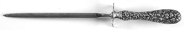 Stieff Rose (Sterling, 1892, No Monograms) Large Roast Knife Sharpener wSteel Rod