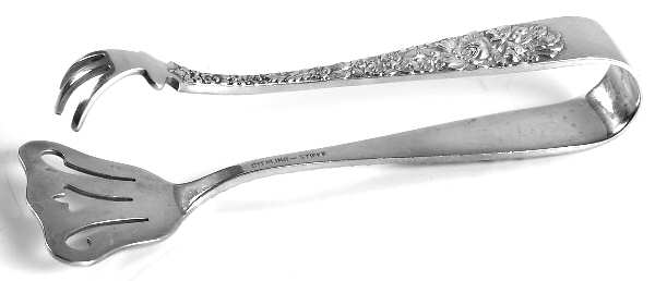 Stieff Rose (Sterling, 1892, No Monograms) Large Ice Serving Tongs