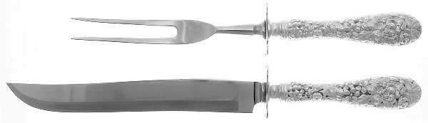 Stieff Rose (Sterling, 1892, No Monograms) 2 Pc Large Carving Set,Sterling Guard,Full Repouss by Kirk Stieff