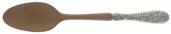 Stieff Rose (Sterling, 1892, No Monograms) Salad Serving Spoon w/Wooden Prongs&Full Repousse