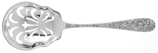 Stieff Rose (Sterling, 1892, No Monograms) Large Pierced Pea Serving Spoon
